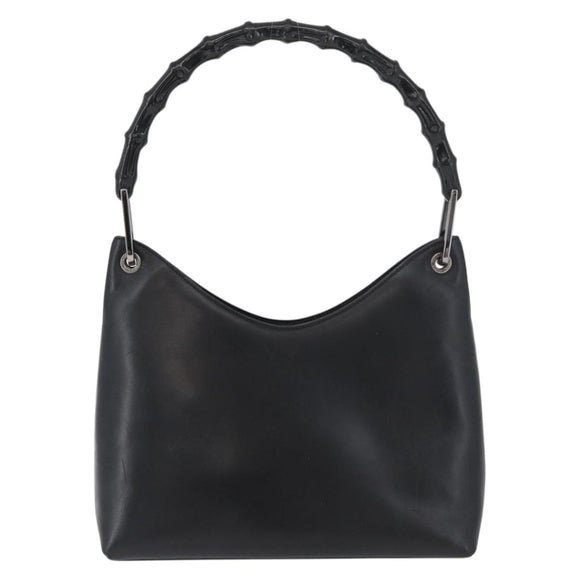 GUCCI Bamboo Shoulder Bag Leather Black Silver Auth 180226
