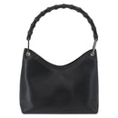 GUCCI Bamboo Shoulder Bag Leather Black Silver Auth 180226-3