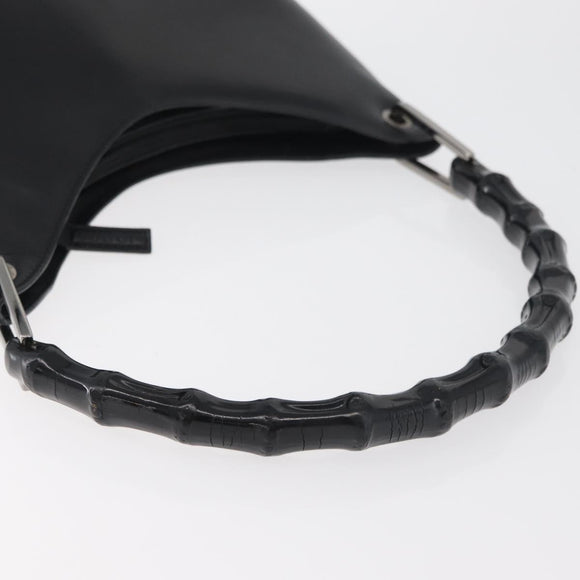 GUCCI Bamboo Shoulder Bag Leather Black Silver Auth 180226
