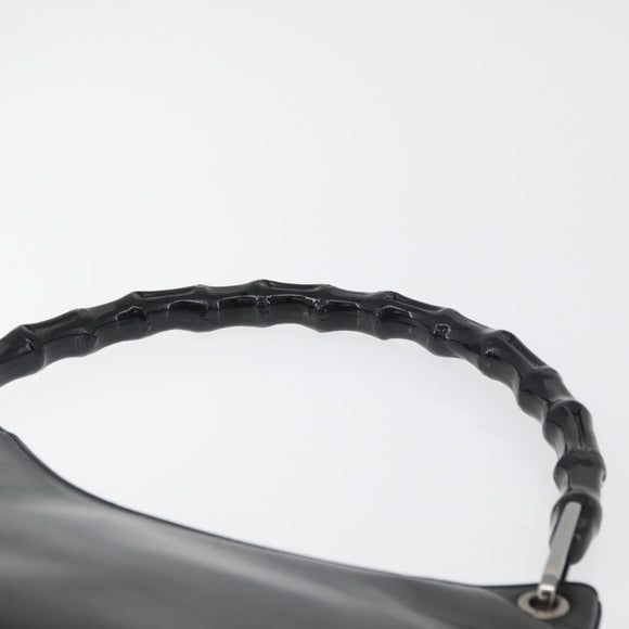 GUCCI Bamboo Shoulder Bag Leather Black Silver Auth 180226