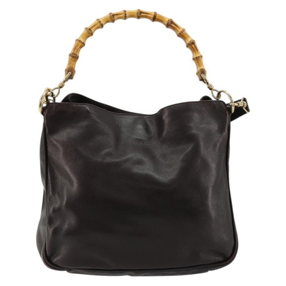 GUCCI Bamboo Shoulder Bag Leather 2way Brown Gold 001 1638 Auth 180228