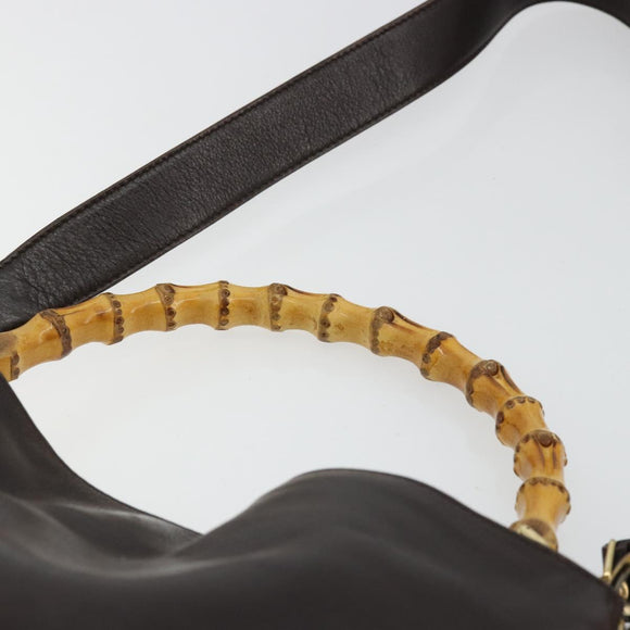 GUCCI Bamboo Shoulder Bag Leather 2way Brown Gold 001 1638 Auth 180228