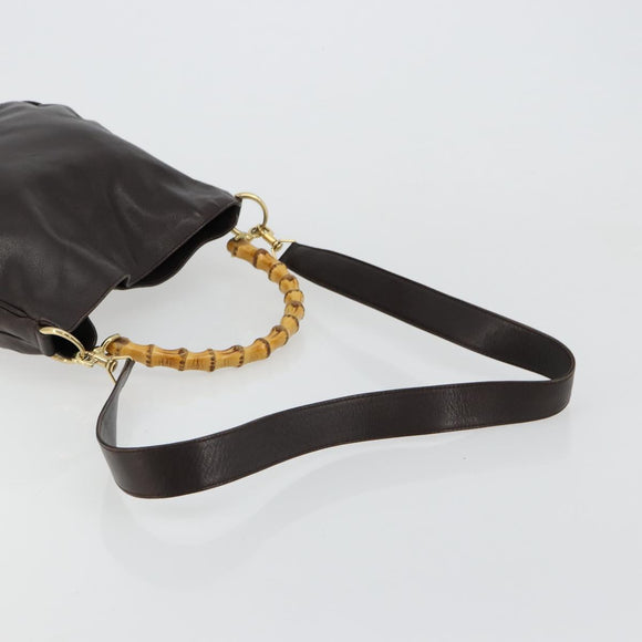 GUCCI Bamboo Shoulder Bag Leather 2way Brown Gold 001 1638 Auth 180228