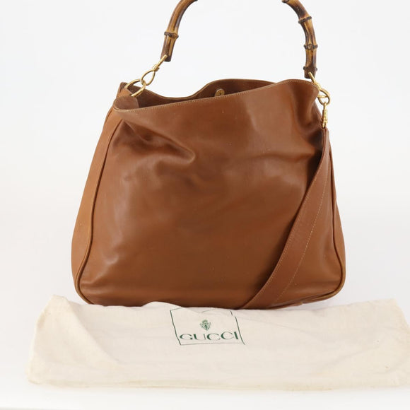 GUCCI Bamboo Shoulder Bag Leather 2way Brown Gold 001 1577 2615 Auth 180229