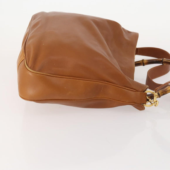 GUCCI Bamboo Shoulder Bag Leather 2way Brown Gold 001 1577 2615 Auth 180229