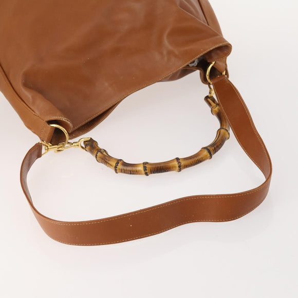 GUCCI Bamboo Shoulder Bag Leather 2way Brown Gold 001 1577 2615 Auth 180229