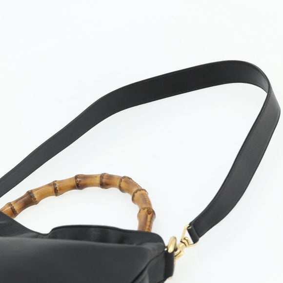 GUCCI Bamboo Shoulder Bag Leather 2way Black Gold 001 1577 Auth 180230