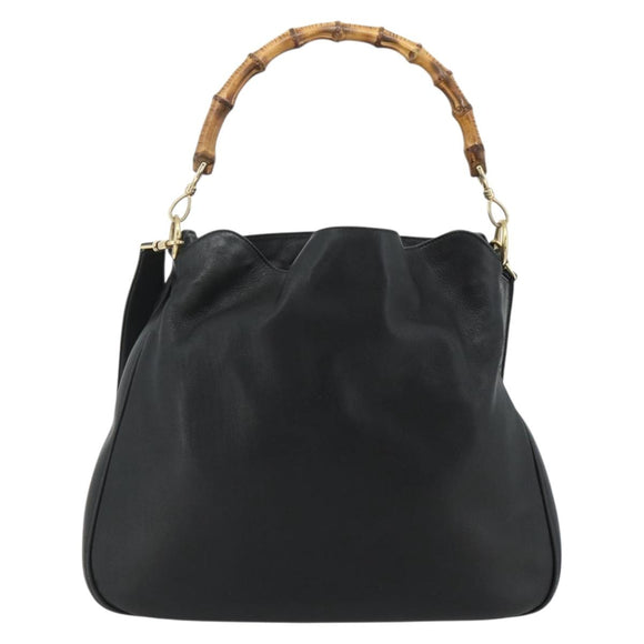 GUCCI Bamboo Shoulder Bag Leather 2way Black Gold 001 1577 Auth 180230