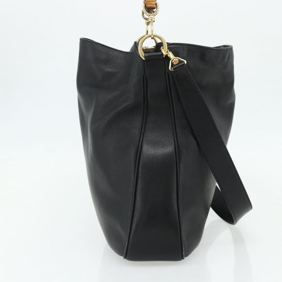 GUCCI Bamboo Shoulder Bag Leather 2way Black Gold 001 1577 Auth 180230