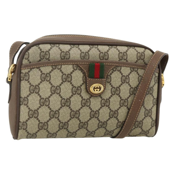 GUCCI GG Supreme Web Sherry Line Bag PVC Beige Gold 001 58 6594 Auth 180231