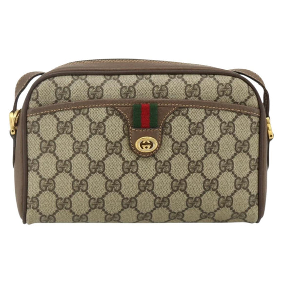 GUCCI GG Supreme Web Sherry Line Bag PVC Beige Gold 001 58 6594 Auth 180231