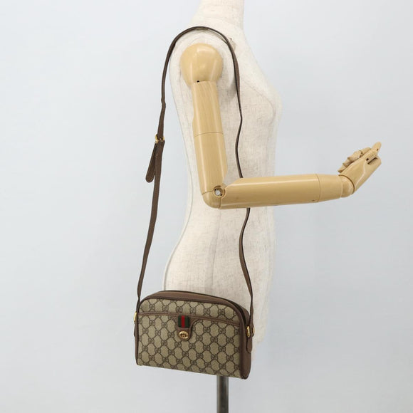 GUCCI GG Supreme Web Sherry Line Bag PVC Beige Gold 001 58 6594 Auth 180231