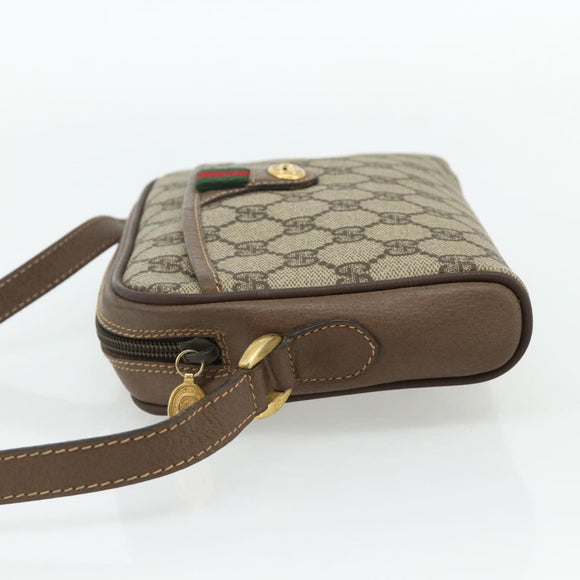 GUCCI GG Supreme Web Sherry Line Bag PVC Beige Gold 001 58 6594 Auth 180231