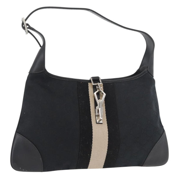 GUCCI GG Canvas Jackie Shoulder Bag Black Silver 001 4057 Auth 180233
