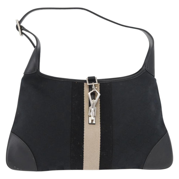 GUCCI GG Canvas Jackie Shoulder Bag Black Silver 001 4057 Auth 180233