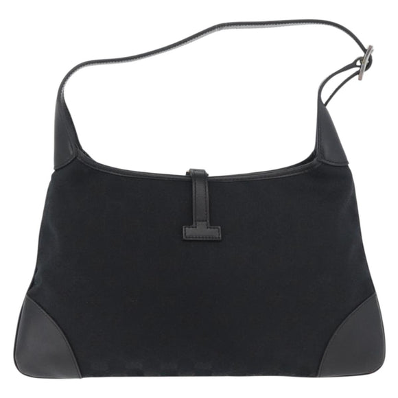 GUCCI GG Canvas Jackie Shoulder Bag Black Silver 001 4057 Auth 180233