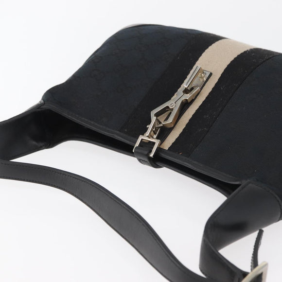 GUCCI GG Canvas Jackie Shoulder Bag Black Silver 001 4057 Auth 180233