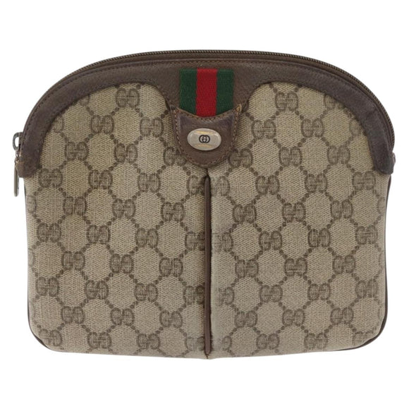 GUCCI GG Supreme Web Sherry Line Bag PVC Beige Gold 904 02 047 Auth 180234