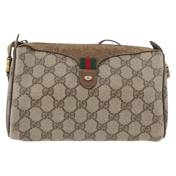 GUCCI GG Supreme Web Sherry Line Bag PVC Beige Gold 89 02 018 Auth 180235