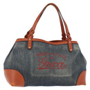GUCCI Tote Bag Denim Blue Gold 348715 Auth 180237-1