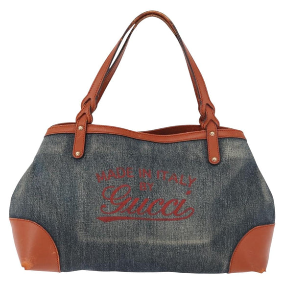 GUCCI Tote Bag Denim Blue Gold 348715 Auth 180237