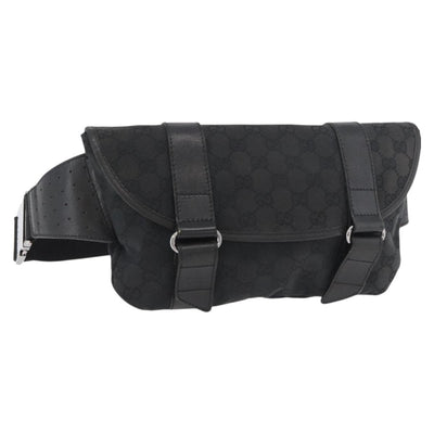 GUCCI GG Canvas Waist bag Black Silver 145351 Auth 180238