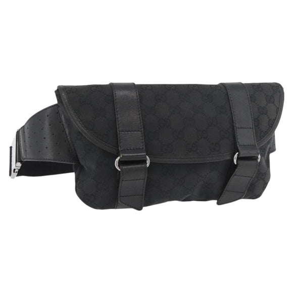 GUCCI GG Canvas Waist bag Black Silver 145351 Auth 180238