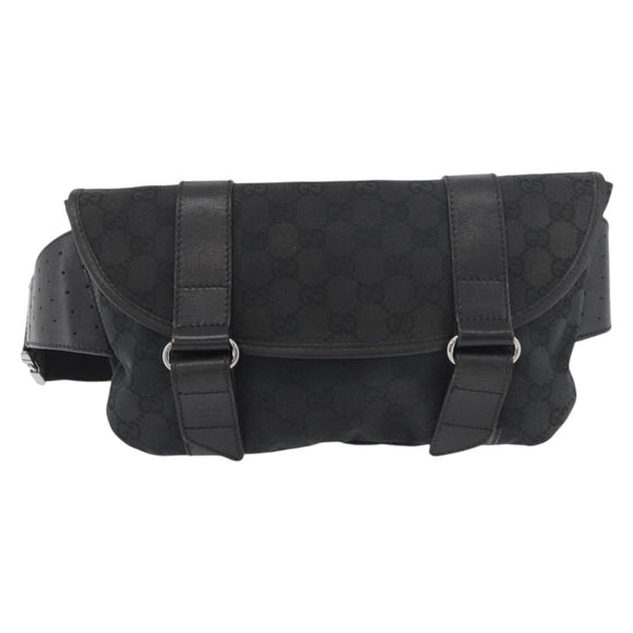 GUCCI GG Canvas Waist bag Black Silver 145351 Auth 180238