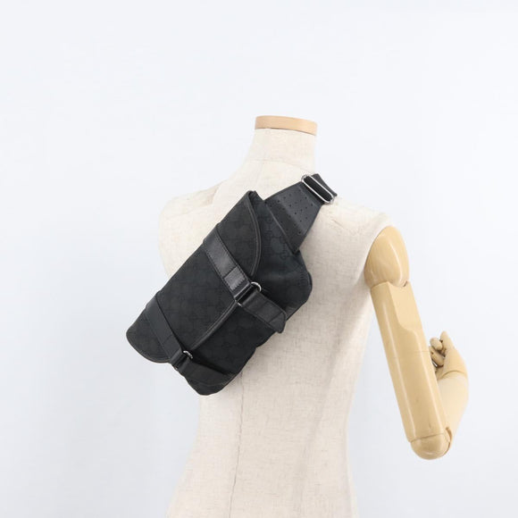 GUCCI GG Canvas Waist bag Black Silver 145351 Auth 180238