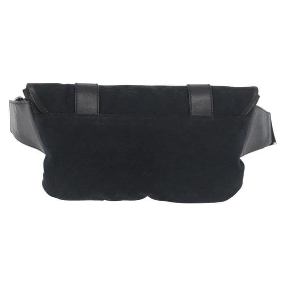 GUCCI GG Canvas Waist bag Black Silver 145351 Auth 180238