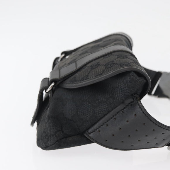 GUCCI GG Canvas Waist bag Black Silver 145351 Auth 180238
