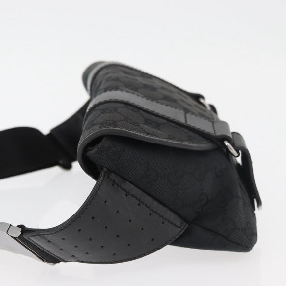 GUCCI GG Canvas Waist bag Black Silver 145351 Auth 180238
