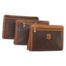 CELINE Macadam Canvas Clutch Bag PVC Leather 3 Set Brown Auth 180239-1