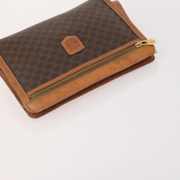 CELINE Macadam Canvas Clutch Bag PVC Leather 3 Set Brown Auth 180239