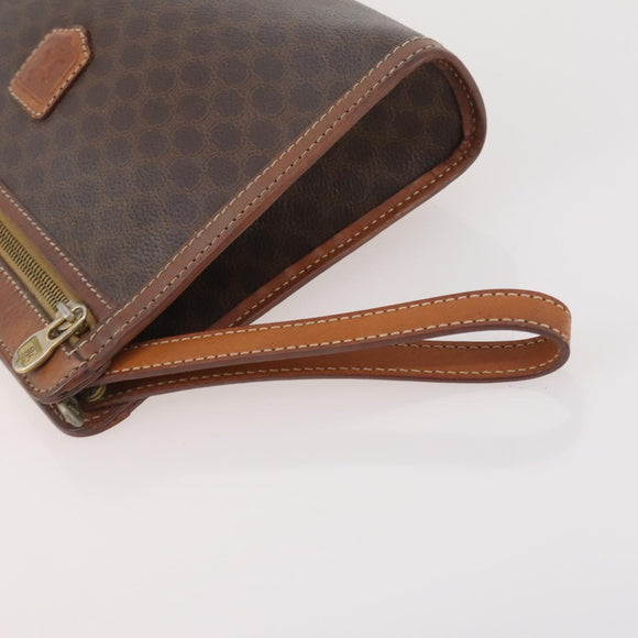 CELINE Macadam Canvas Clutch Bag PVC Leather 3 Set Brown Auth 180239