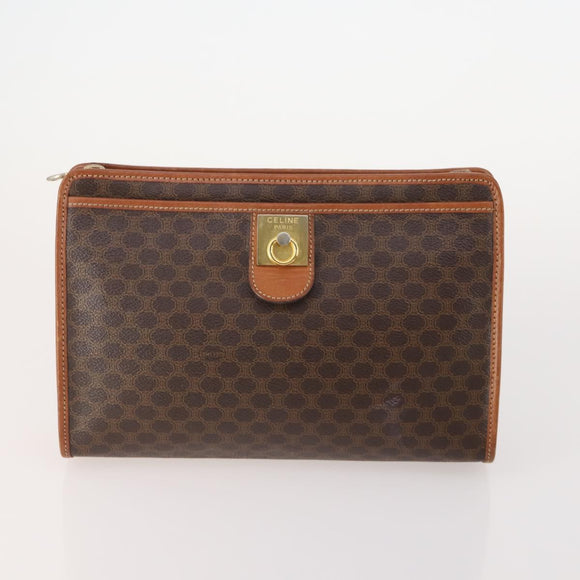 CELINE Macadam Canvas Clutch Bag PVC Leather 3 Set Brown Auth 180239