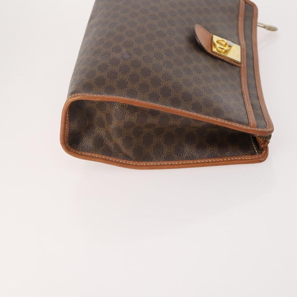 CELINE Macadam Canvas Clutch Bag PVC Leather 3 Set Brown Auth 180239