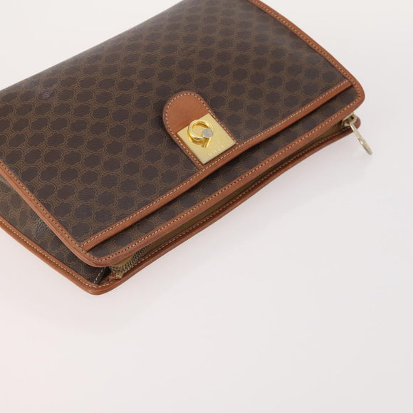 CELINE Macadam Canvas Clutch Bag PVC Leather 3 Set Brown Auth 180239