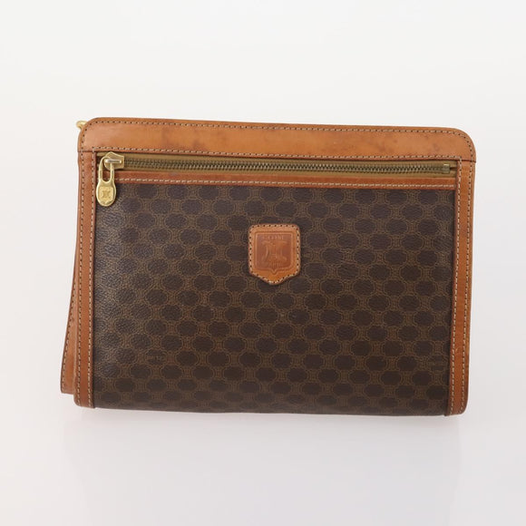 CELINE Macadam Canvas Clutch Bag PVC Leather 3 Set Brown Auth 180239