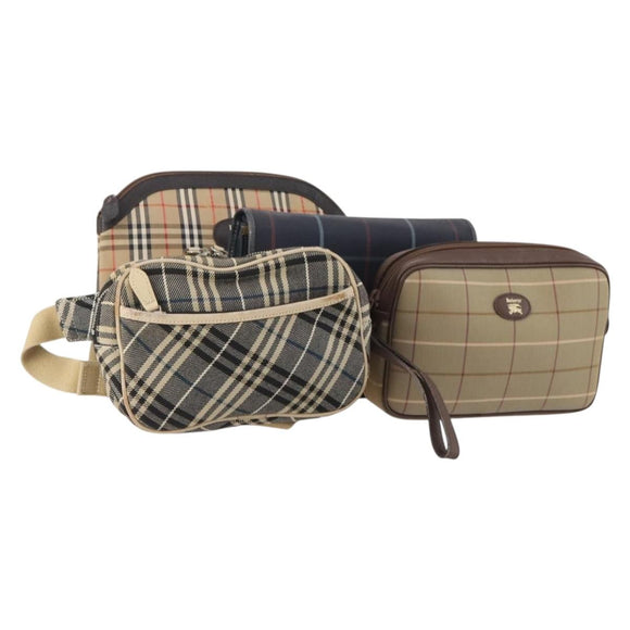 Burberrys Burberry Nova Check Bag Canvas 4 Set Brown Beige Navy Auth 180243