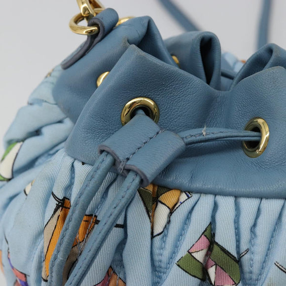 Miu Miu Matelassé Umhängetasche Nylon Hellblau Gold Auth 180284A