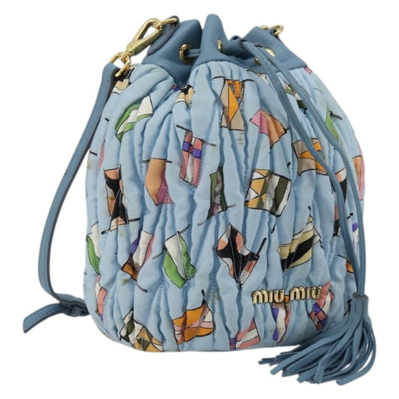 Miu Miu Matelassé Umhängetasche Nylon Hellblau Gold Auth 180284A