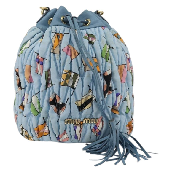 Miu Miu Matelassé Umhängetasche Nylon Hellblau Gold Auth 180284A