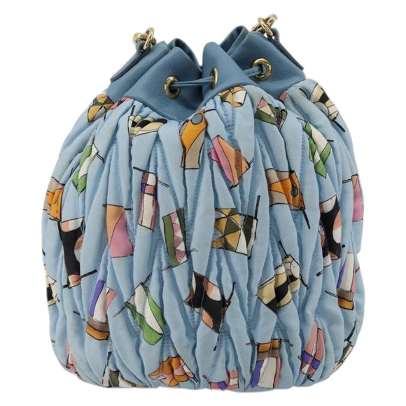 Miu Miu Matelassé Umhängetasche Nylon Hellblau Gold Auth 180284A