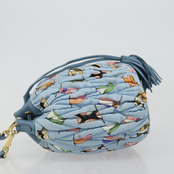 Miu Miu Matelassé Umhängetasche Nylon Hellblau Gold Auth 180284A