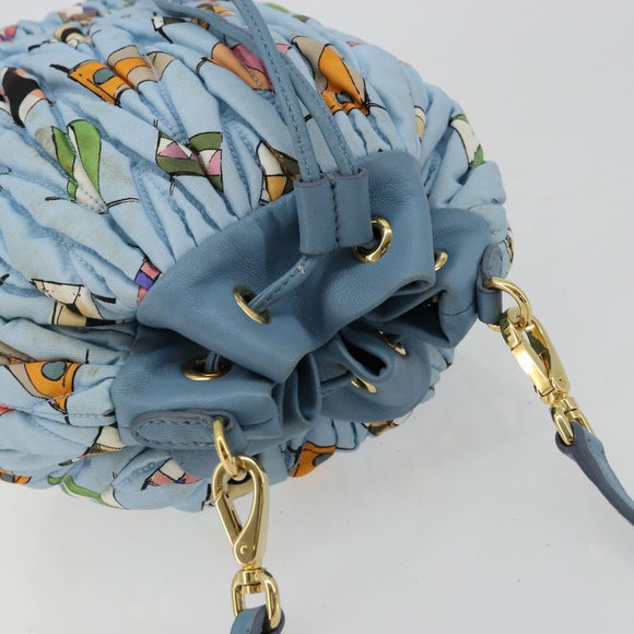 Miu Miu Matelassé Umhängetasche Nylon Hellblau Gold Auth 180284A