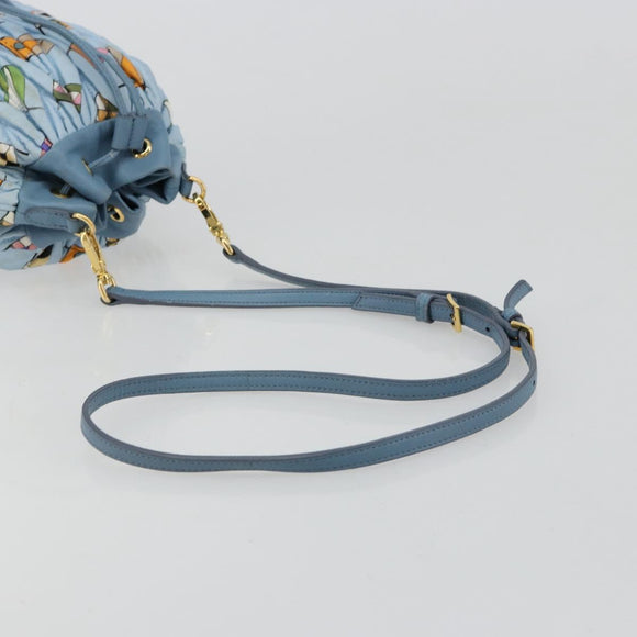 Miu Miu Matelassé Umhängetasche Nylon Hellblau Gold Auth 180284A