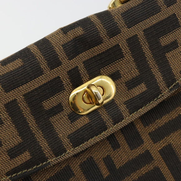 FENDI Zucca Canvas Handtas Zwart Bruin Auth 180302A