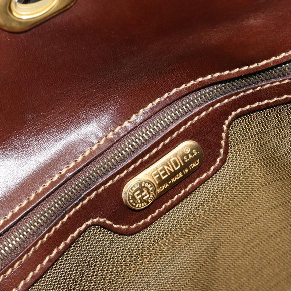 FENDI Zucca Canvas Handtas Zwart Bruin Auth 180302A
