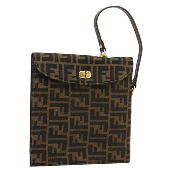 FENDI Zucca Canvas Handtas Zwart Bruin Auth 180302A